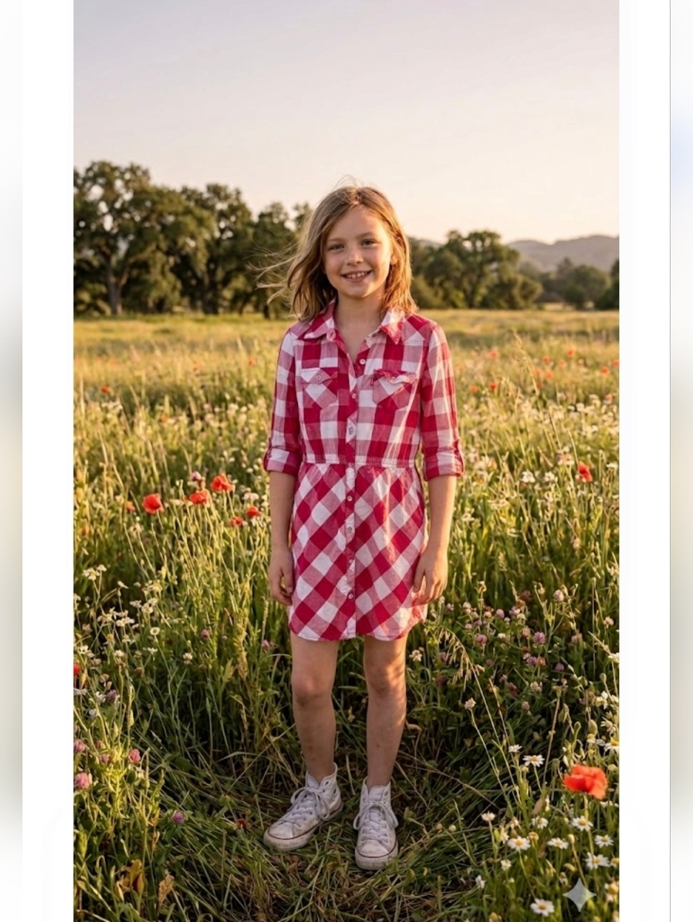Levi's Girls' Pink & White Plaid Button-Front Dress Sz 10